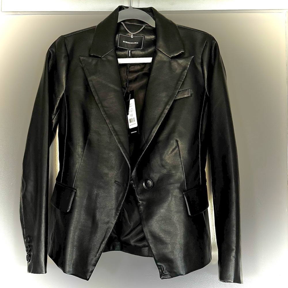 BCBGMaxAzria Women's Black Faux Leather Fitted Jacket - NWT